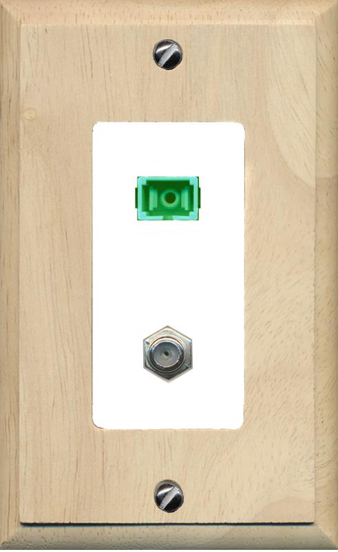 RiteAV 1 Port SC-APC Fiber Simplex Coax Cable TV Wall Plate - 1 Gang [Wood/White]