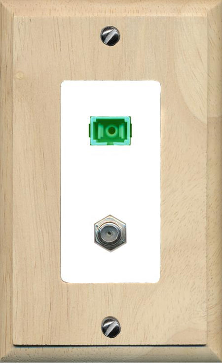 RiteAV 1 Port SC-APC Fiber Simplex Coax Cable TV Wall Plate - 1 Gang [Wood/White]