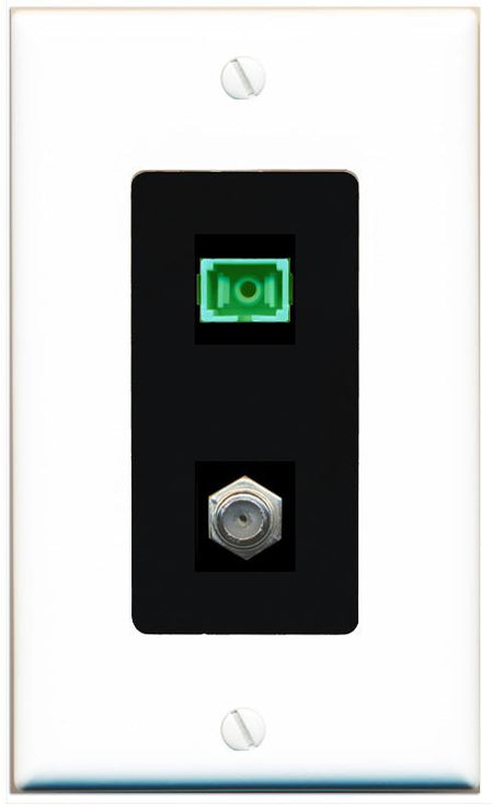 RiteAV 1 Port SC-APC Fiber Simplex Coax Cable TV Wall Plate - 1 Gang [White/Black]