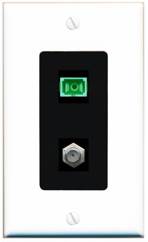 RiteAV 1 Port SC-APC Fiber Simplex Coax Cable TV Wall Plate - 1 Gang [White/Black]