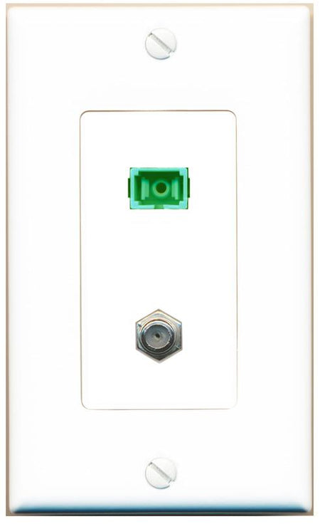 RiteAV 1 Port SC-APC Fiber Simplex Coax Cable TV Wall Plate - 1 Gang [White]