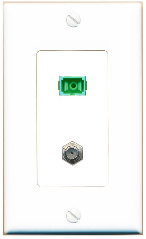 RiteAV 1 Port SC-APC Fiber Simplex Coax Cable TV Wall Plate - 1 Gang [White]
