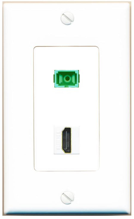 RiteAV 1 Port Fiber Optic Jack SC Simplex APC + HDMI Wall Plate-1 Gang White