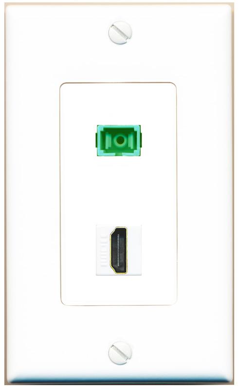 RiteAV 1 Port Fiber Optic Jack SC Simplex APC + HDMI Wall Plate-1 Gang White