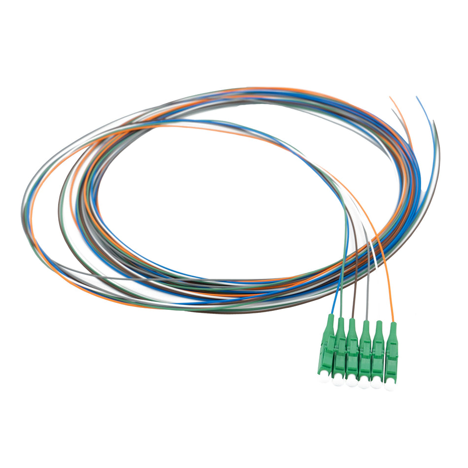 RiteAV Fiber Pigtail, SM, OS2, 6 Fiber, LC/APC, 3M, Green Boot