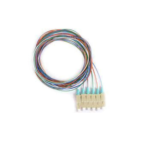 RiteAV 6 Strand Fiber Pigtail, 50/125 Multmode (Aqua Boot), OM3, SC/PC connectors, 3 meter