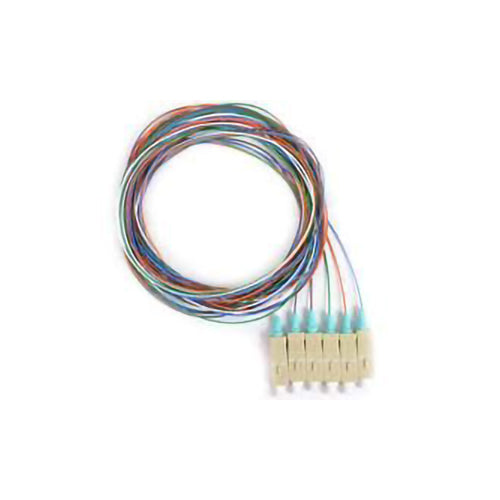 RiteAV 6 Strand Fiber Pigtail, 50/125 Multmode (Aqua Boot), OM3, SC/PC connectors, 3 meter