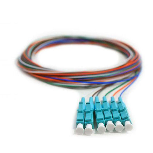RiteAV 6 Strand Fiber Pigtail, 50/125 Multmode (Aqua Boot), OM3, LC/PC connectors, 3 meter