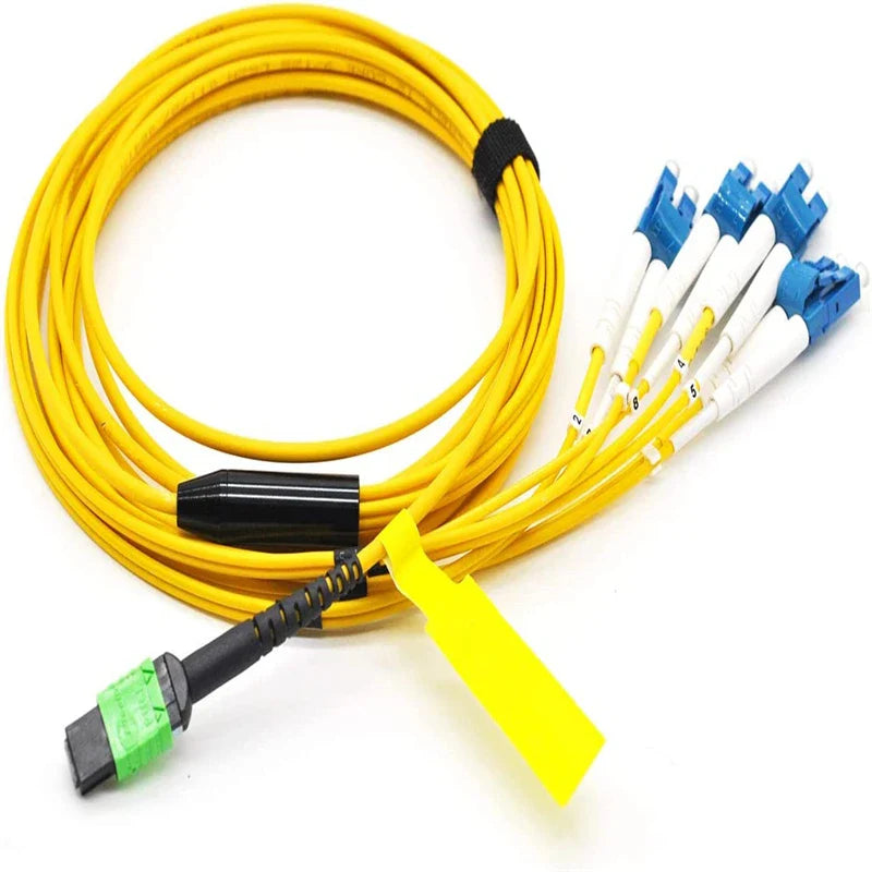 RiteAV - MTP/MPO (APC) to 8 x LC (4 Duplex) Singlemode Fiber Patch Cable  8 Strands Pololarity B(Key Up to Key Up) Breakout Cable