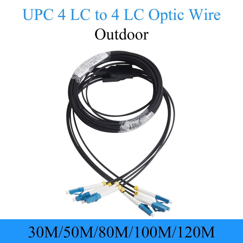 RiteAV - UPC 4 LC to 4 LC Fiber Optic Wire Single-mode 4-core Outdoor Extension Optical Cable Convert Patch Cord 30M/50M/80M/100M/120M