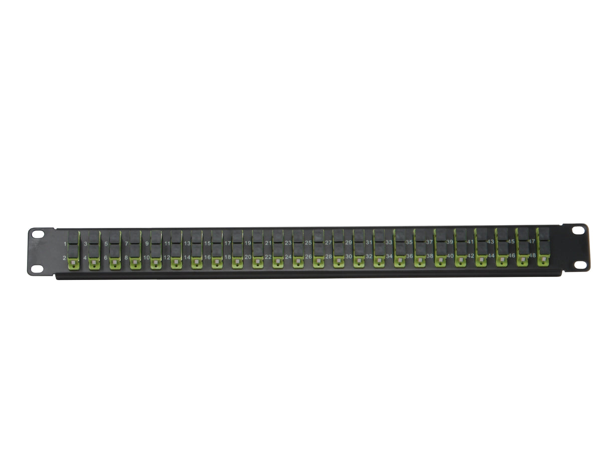Ultra Spec Cables - 24 Port SC Duplex Fiber Patch Panel (Loaded 1u) 19" (24 Port SC Duplex Lime Green 100Gb OM5 Couplers MM)