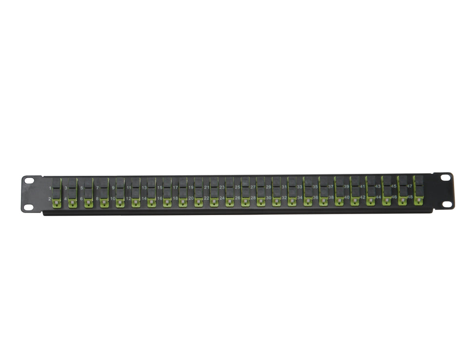 Ultra Spec Cables - 24 Port SC Duplex Fiber Patch Panel (Loaded 1u) 19" (24 Port SC Duplex Lime Green 100Gb OM5 Couplers MM)