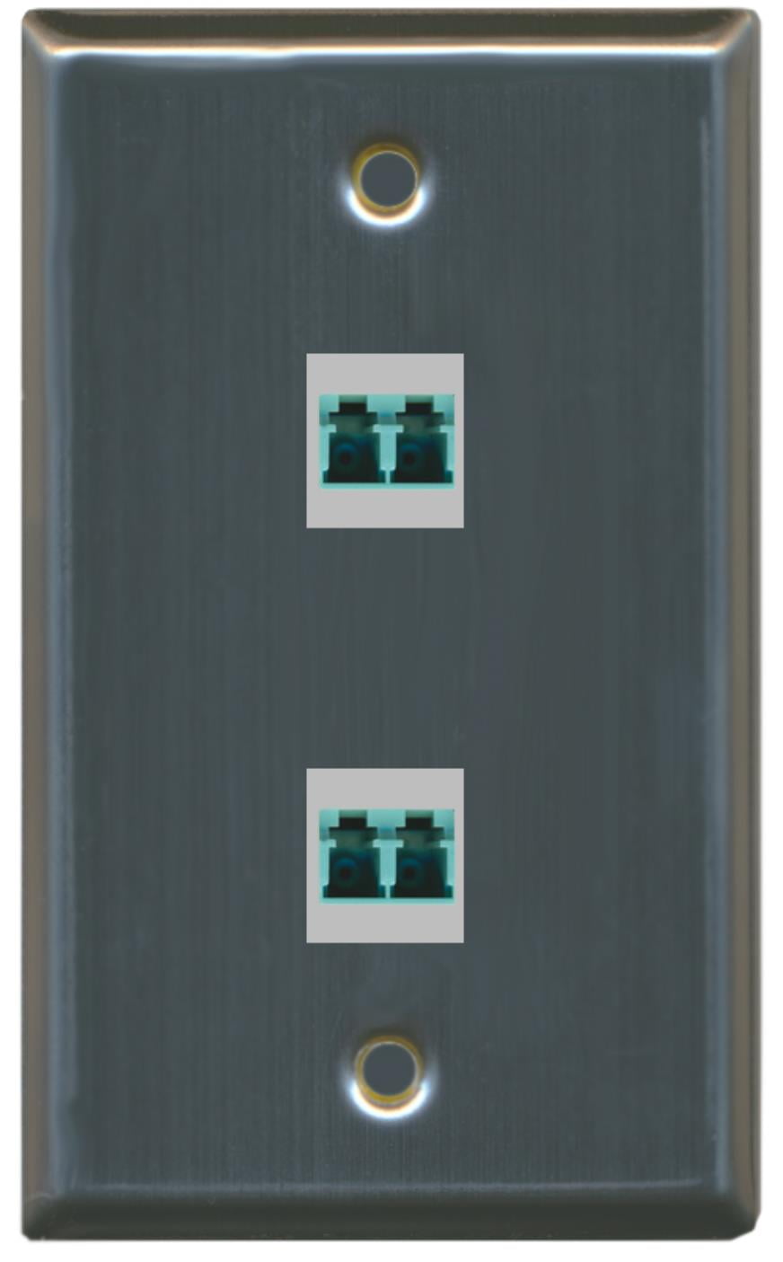 RiteAV - 2 Port LC Fiber 10GB Duplex Wall Plate - Stainless Steel/Gray - Bracket Included