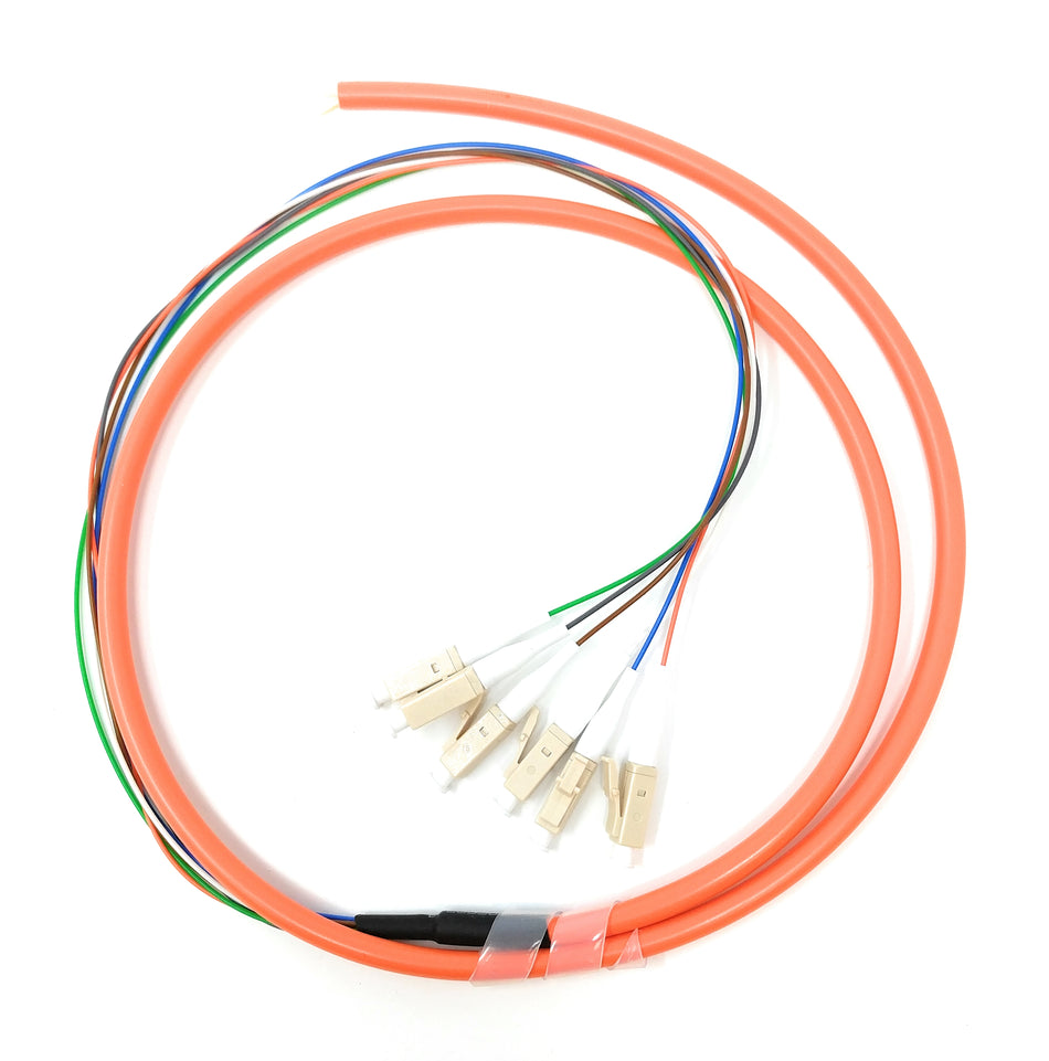 6 Strand Multimode OM1 62.5/125 LC-UPC Fiber Pigtail, 1 Meter