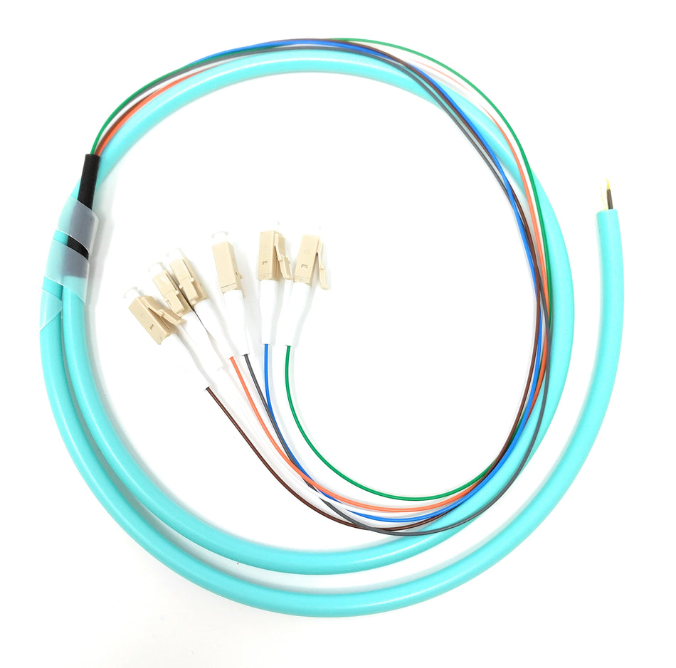 6 Strand Multimode OM3 50/125 LC-UPC Fiber Pigtail, 1 Meter