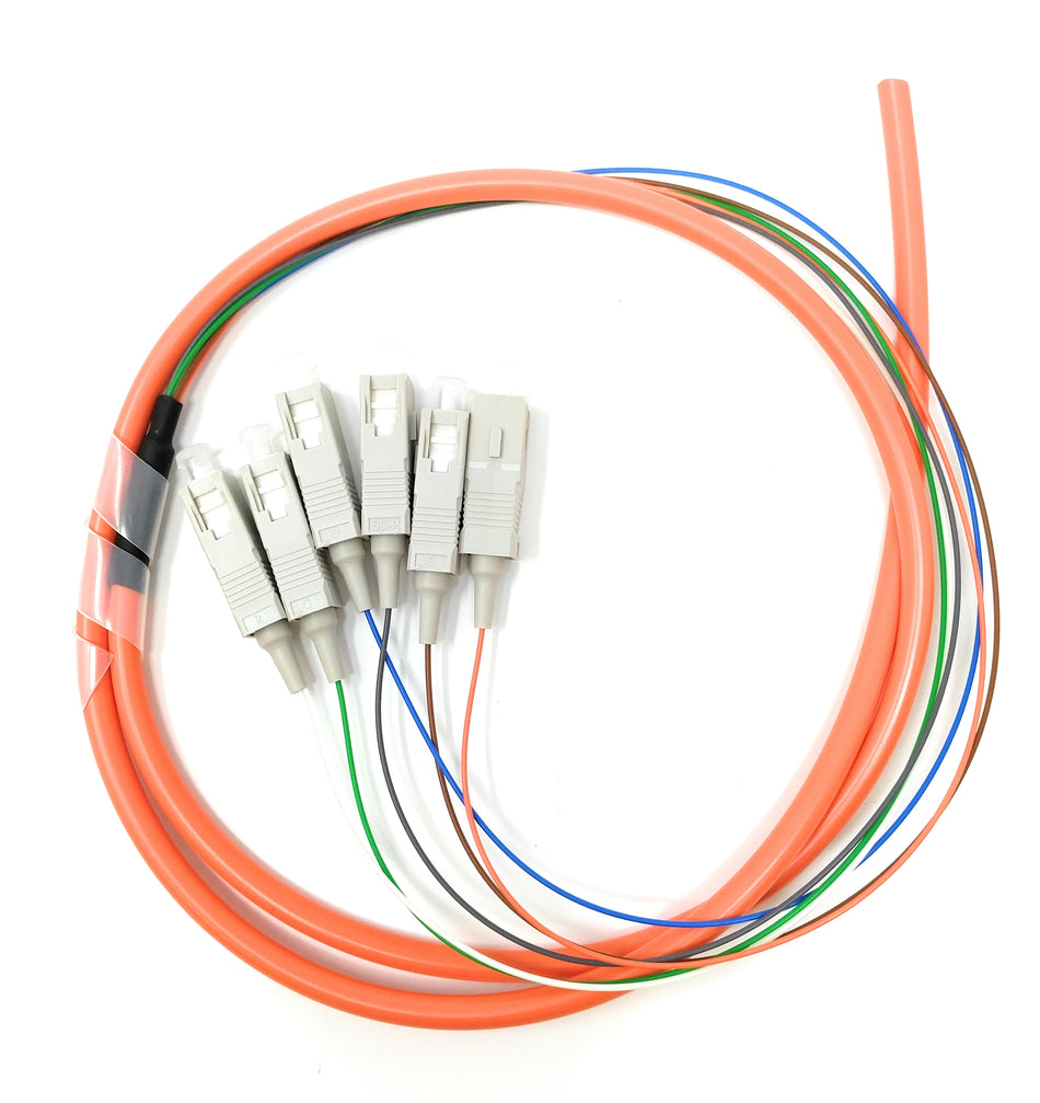 6 Strand Multimode OM1 62.5/125 SC-UPC Fiber Pigtail, 1 Meter